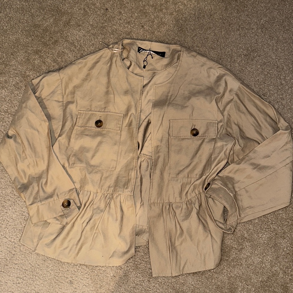ZARA Tan brown coat jacket blouse sweater NEW Bloggers favorite
